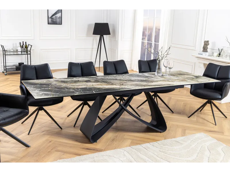 Table à manger extensible en céramique 180-225cm aspect marbre pas cher