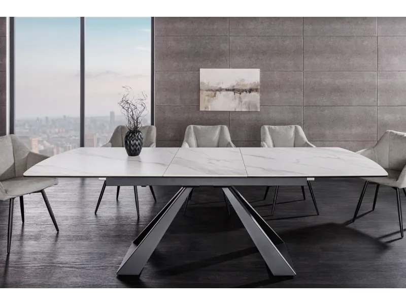 Table à manger extensible en céramique 180-225cm aspect marbre pas cher