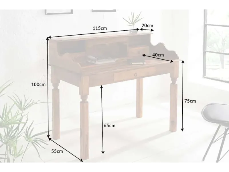 Bureau design de 115cm en bois massif naturel Secrétaire |adeniahome.com