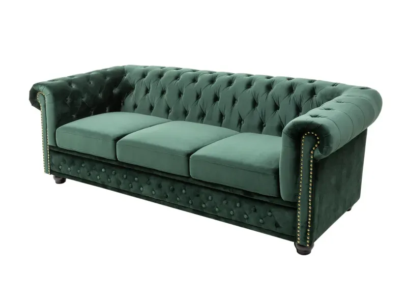 Canapé Chic Chesterfield en Velours Vert – Élégance Classique & Design Moderne pour un Salon Royal