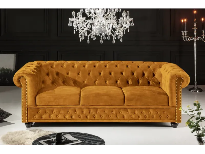 Canapé Marvelous velours jaune moutard 220cm pas cher