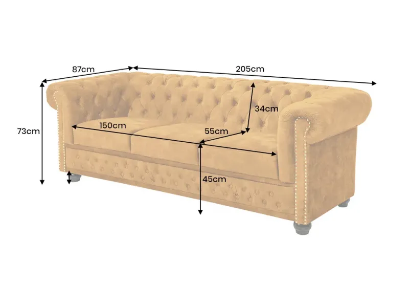 Canapé Marvelous velours jaune moutard 220cm pas cher