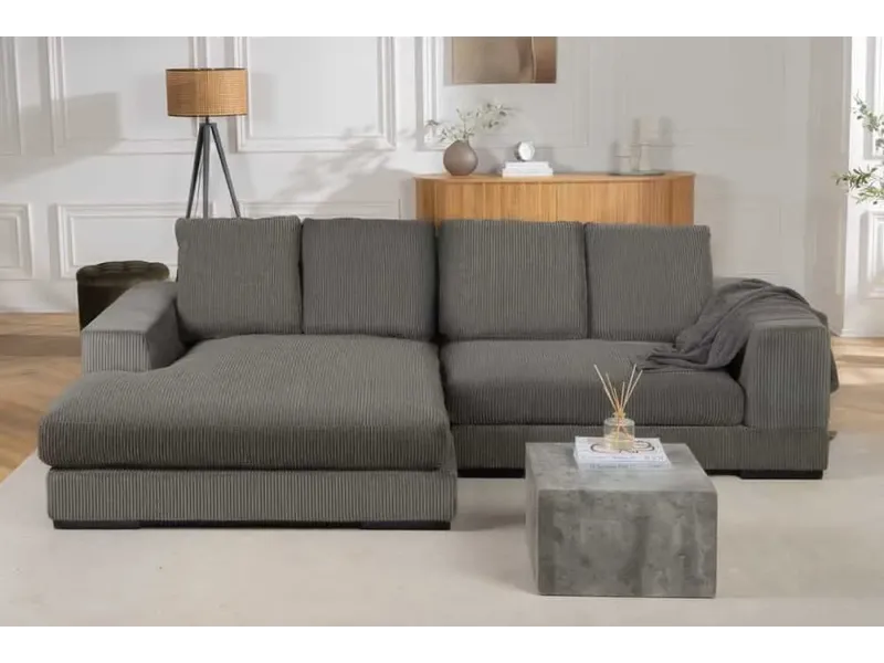 Canapé d'angle en velours coloris gris pas cher