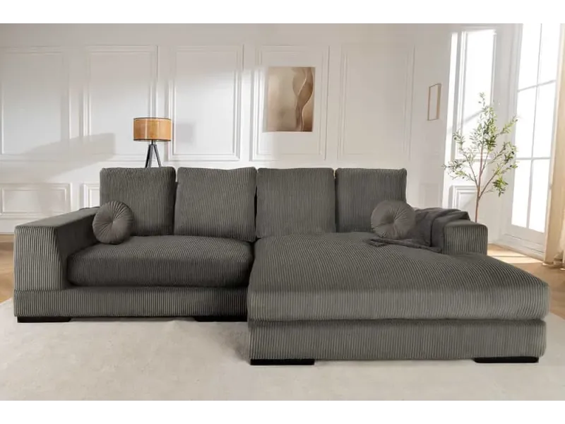 Canapé d'angle en velours coloris gris pas cher