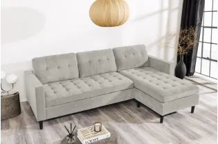 Canapé d'angle en velours coloris gris pas cher