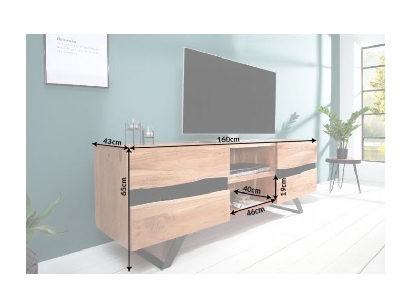 Meuble tv bois massif |Meuble tv design coloris naturel et noir à 2...