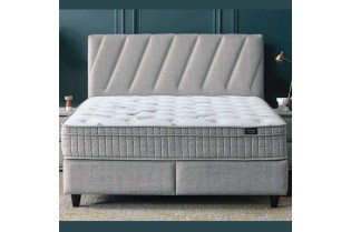 livraison gratuite-lit coffre moderne en velours coloris taupe clair + matelas pas cher