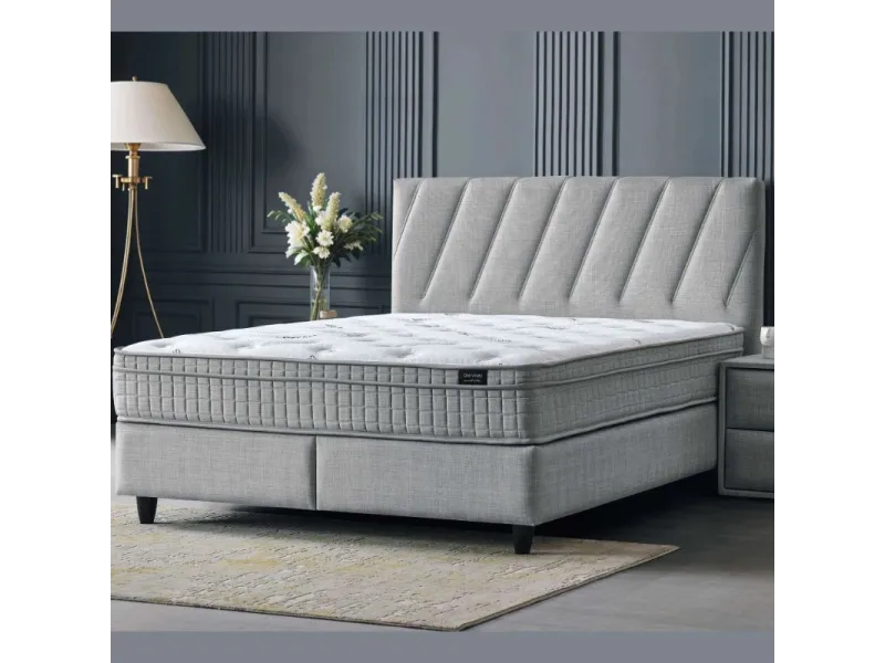 livraison gratuite-lit coffre moderne en velours coloris taupe clair + matelas pas cher