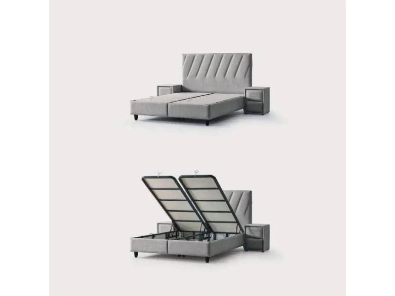 livraison gratuite-lit coffre moderne en velours coloris taupe clair + matelas pas cher