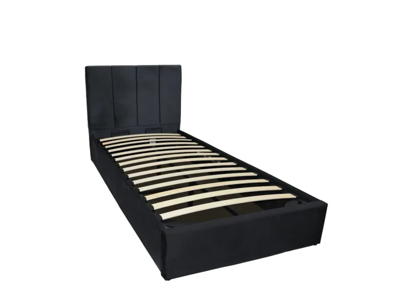 Lit coffre moderne de 90 x 200 cm en tissu coloris gris