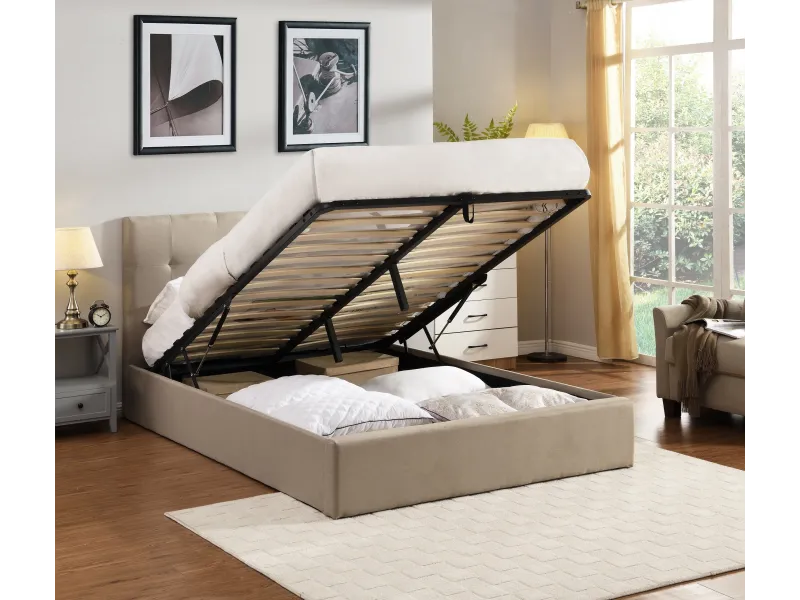 Lit coffre moderne de 90 x 200 cm en tissu coloris beige