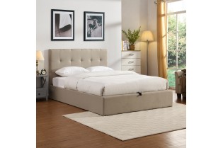 Lit coffre moderne de 90 x 200 cm en tissu coloris beige