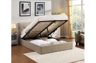 Lit coffre moderne de 90 x 200 cm en tissu coloris beige 2