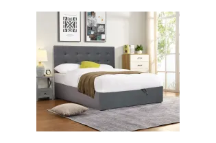 Lit coffre adulte contemporain de 140 x 200 cm en tissu gris Milaydie