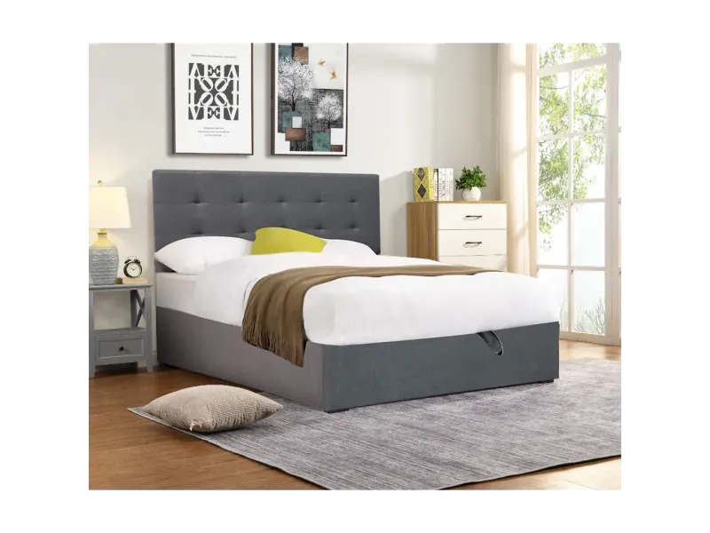 Lit coffre adulte contemporain de 140 x 200 cm en tissu gris Milaydie
