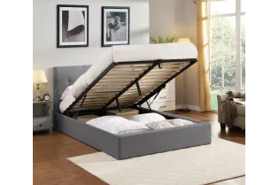 Lit coffre adulte contemporain de 140 x 200 cm en tissu gris Milaydie 2