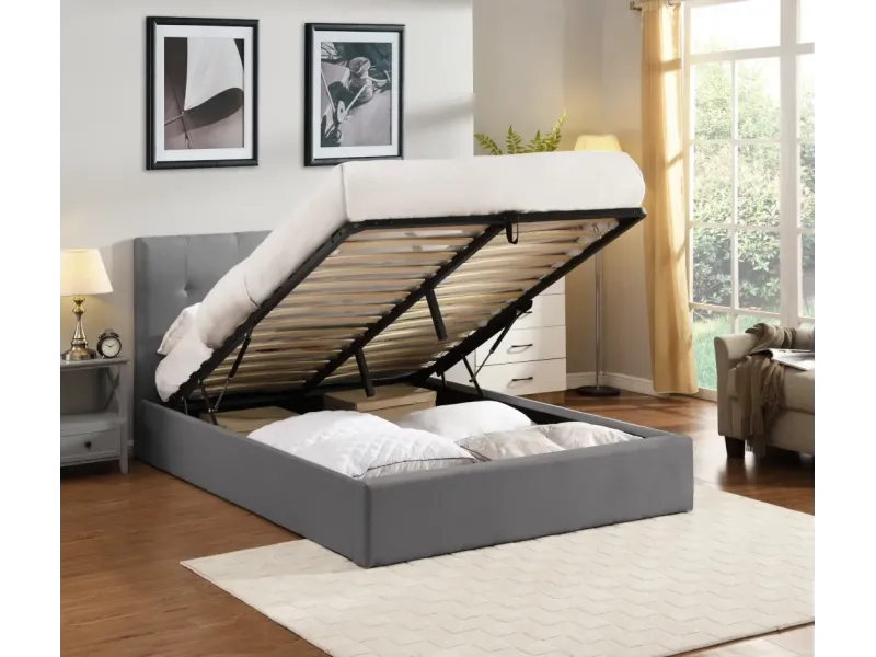 Lit coffre adulte contemporain de 140 x 200 cm en tissu gris Milaydie