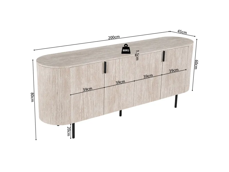 "Buffet Lagos 200 cm – Profitez d'un Grand Rangement Design et Pratique"| Bois Foncé Chic