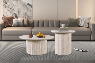 Table basse contemporaine |Table basse avec 6 poufs encastrable, ve... 2