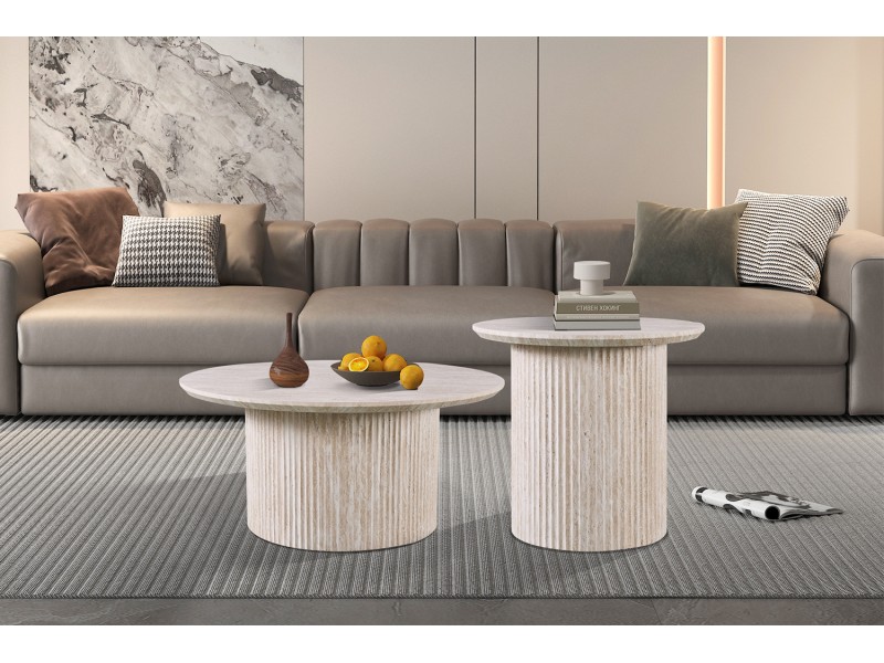 Table basse contemporaine |Table basse avec 6 poufs encastrable, ve...