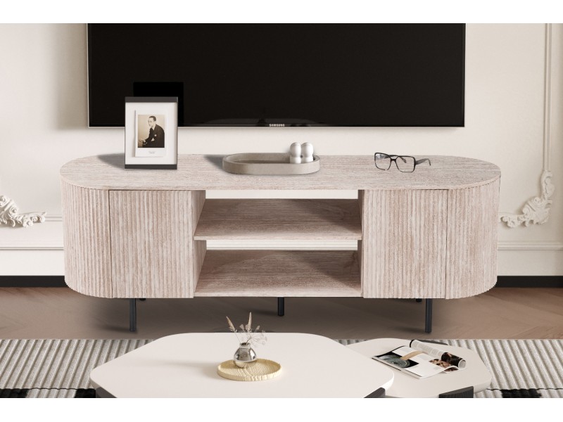 Meuble TV design |Meuble TV/HIFI blanc laqué, 2 tiroirs |adeniahome.com