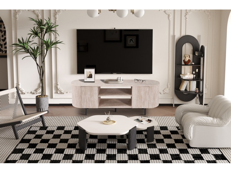 Meuble TV design |Meuble TV/HIFI blanc laqué, 2 tiroirs |adeniahome.com