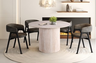 Table LAGOS 120 cm Ronde – Décor Travertin Beige