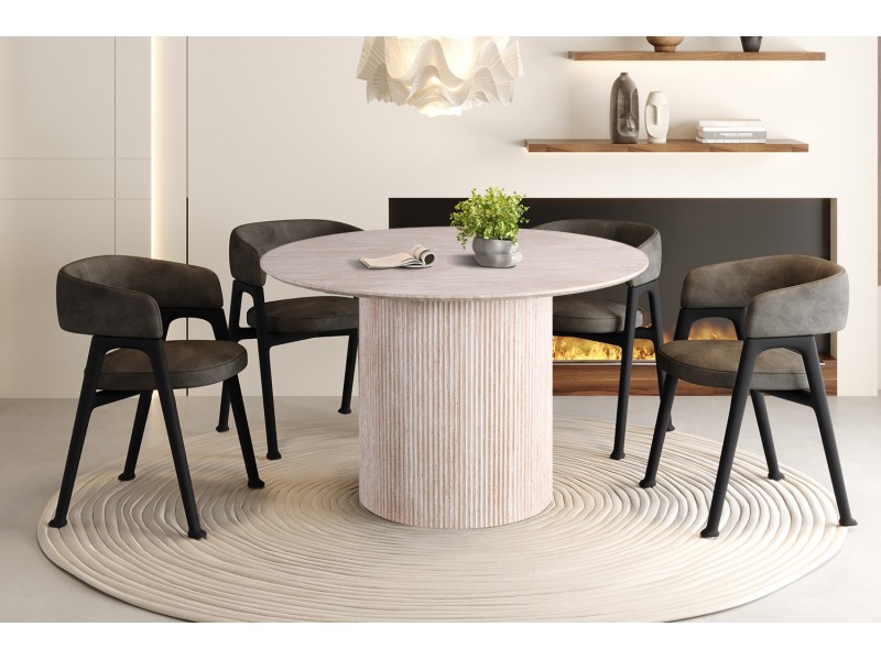 Table LAGOS 120 cm Ronde – Décor Travertin Beige