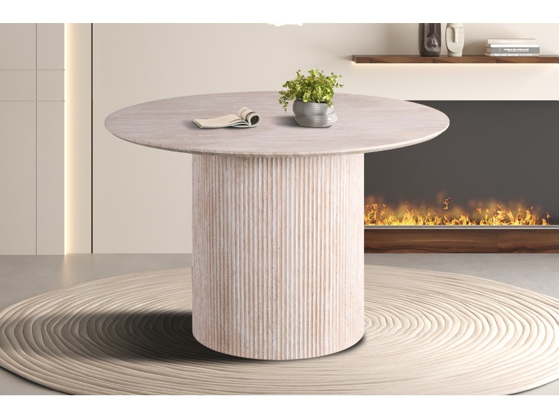Table LAGOS 120 cm Ronde – Décor Travertin Beige