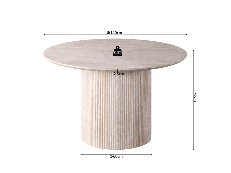 Table LAGOS 120 cm Ronde – Décor Travertin Beige