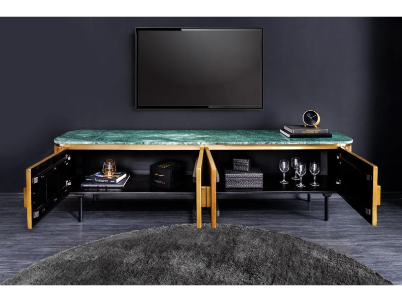 Meuble TV VENEZIANO 160 cm – Bois de manguier & plateau en marbre