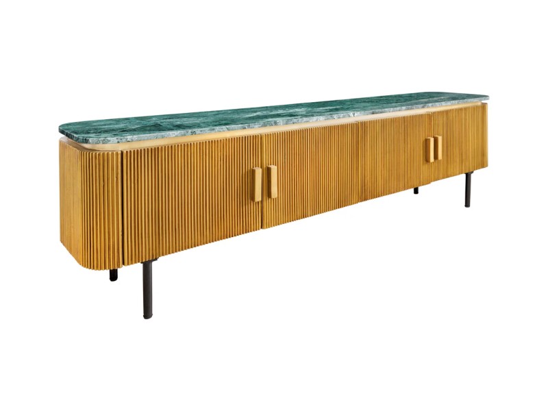 Meuble TV VENEZIANO 160 cm – Bois de manguier & plateau en marbre