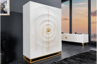 Bar GOLDEN SUNSET 140 cm blanc | Buffet bar moderne bois massif – Adenia Home