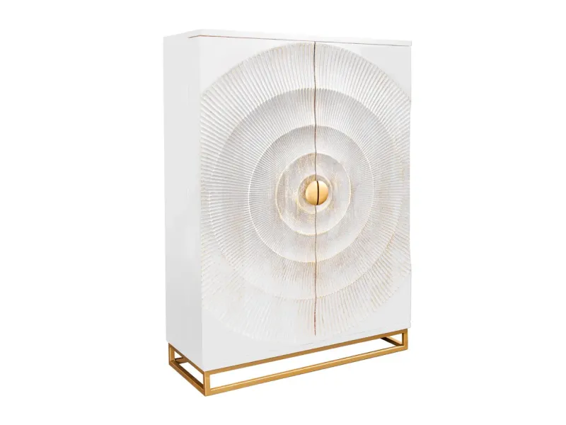 Bar GOLDEN SUNSET 140 cm blanc | Buffet bar moderne bois massif – Adenia Home