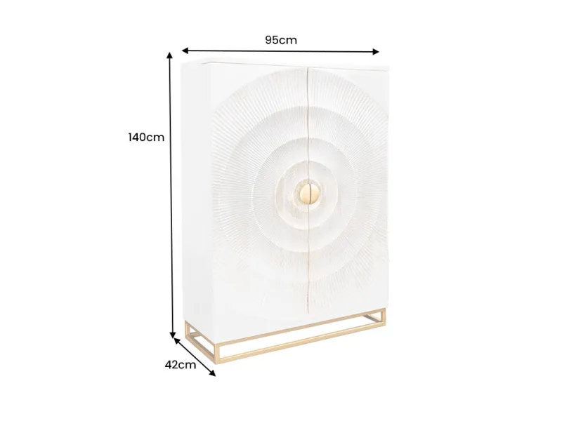 Bar GOLDEN SUNSET 140 cm blanc | Buffet bar moderne bois massif – Adenia Home
