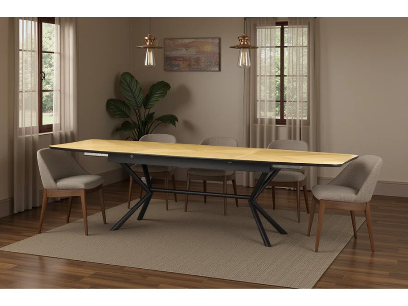 Table GRANDEZZA 180–270 cm chêne naturel métal noir | Adenia Home