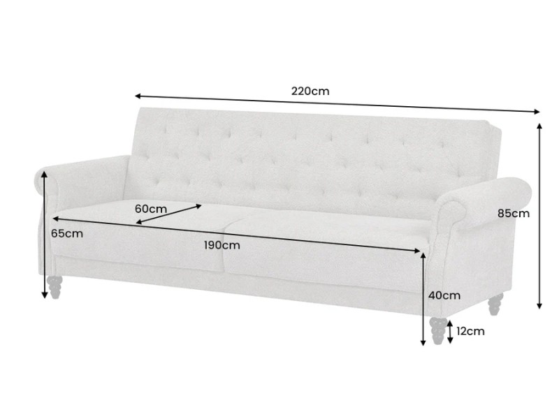 Canapé-lit Chesterfield 3 places grège bouclé | Adenia Home