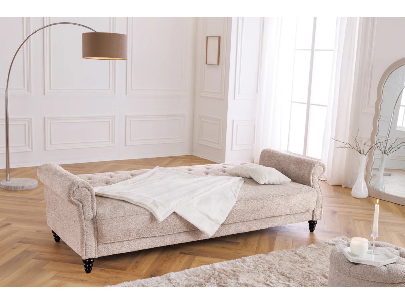 Canapé-lit Chesterfield 3 places grège bouclé | Adenia Home