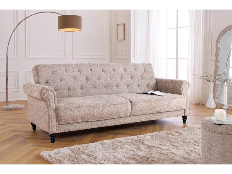 Canapé-lit Chesterfield 3 places grège bouclé | Adenia Home
