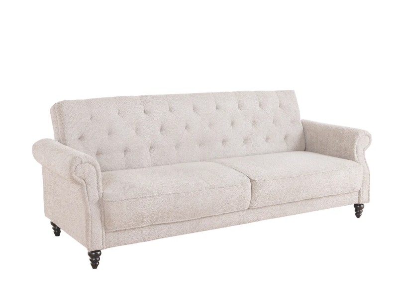 Canapé-lit Chesterfield 3 places grège bouclé | Adenia Home