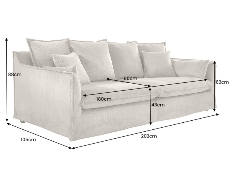 Canapé HEAVEN 3 places velours côtelé grège | Adenia Home