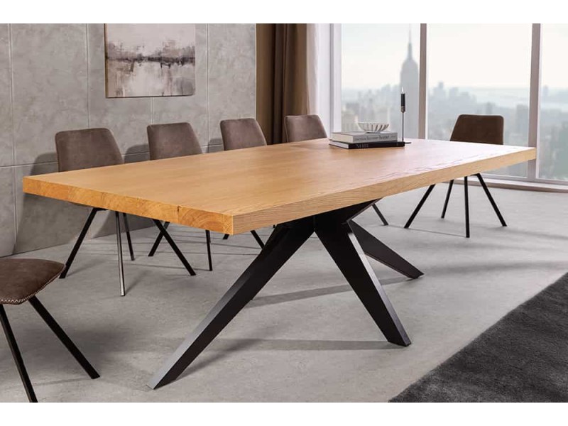 Table ZEUS 200 cm chêne naturel étoile métal noir | Adenia Home