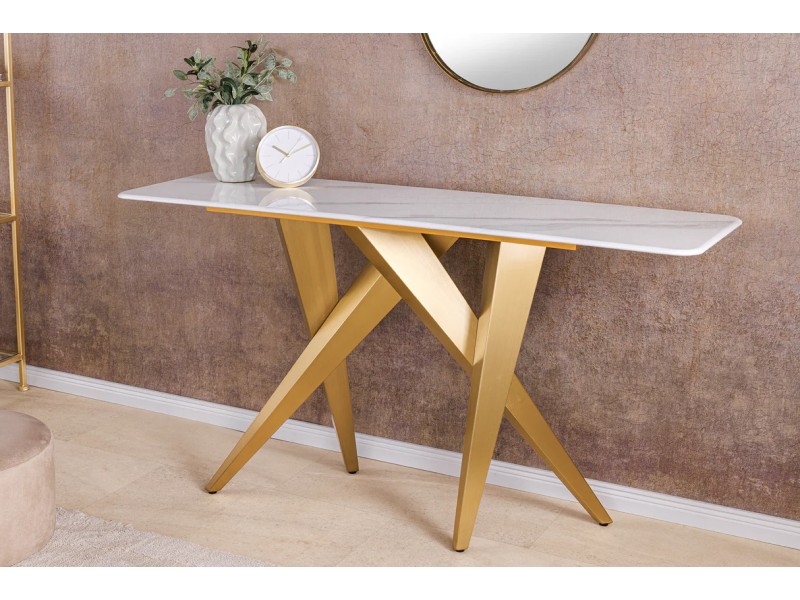 Console design scandinave coloris blanc et chêne naturel avec 2 tiroirs pas cher