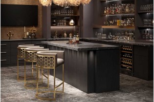 Tabouret de bar 100cm en velours coloris gris argenté avec accoudoirs pas cher