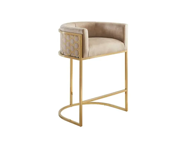 Tabouret de bar 100cm en velours coloris gris argenté avec accoudoirs pas cher