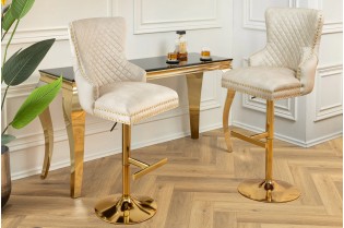 Tabouret de bar 100cm en velours coloris jaune moutarde avec accoudoirs pas cher