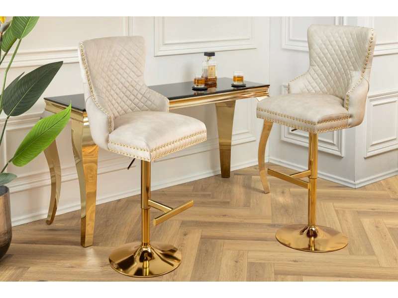 Tabouret de bar 100cm en velours coloris jaune moutarde avec accoudoirs pas cher