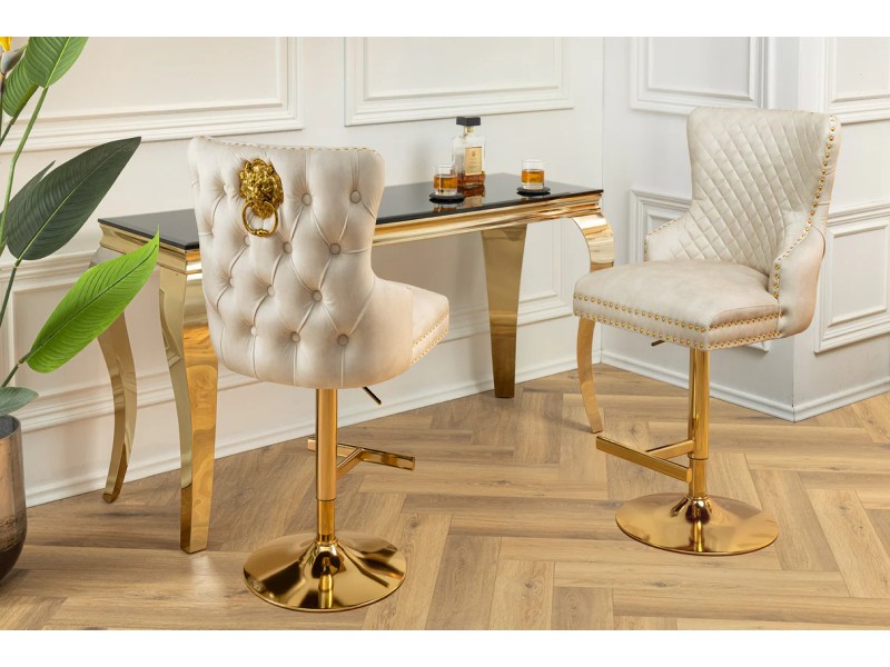 Tabouret de bar 100cm en velours coloris jaune moutarde avec accoudoirs pas cher