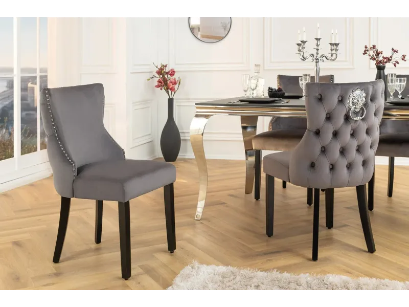 Chaise de salle à manger design baroque coloris gris argenté home |...