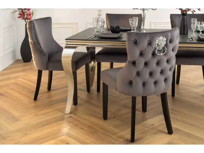 Chaise de salle à manger design baroque coloris gris argenté home |...